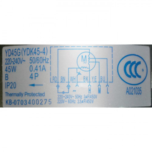 Двигатель вентилятора внешнего блока сплит-системы YD45G (YDK45-4)220-240V 50Hz 4P 45W 0.41A