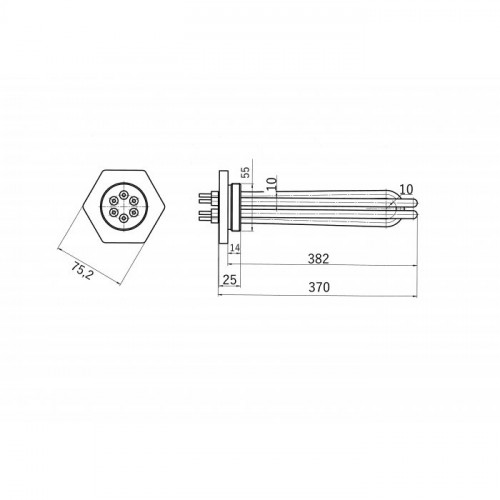 Тэн для электрического котла 2500W ТЭНБ-7,5 (ТЭН 80 В 10/2,5 P 220) фланец G2