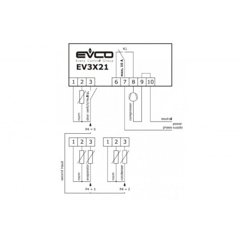 Программируемый контроллер EVCO EV3B21N7 230V 2Hp БЕЗ ДАТЧИКОВ, ID961, 70х63х28мм