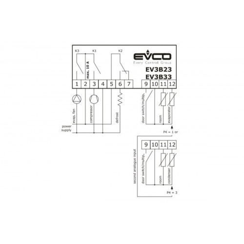 Программируемый контроллер EVCO EV3B23N7 230V 2Hp/8A/5A ID974, 70х63х29мм